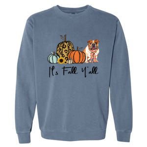 ItS Fall YAll Yellow Bulldog Dog Leopard Pumpkin Falling Gift Garment-Dyed Sweatshirt