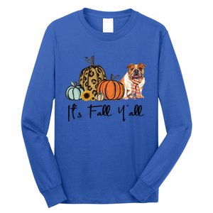 ItS Fall YAll Yellow Bulldog Dog Leopard Pumpkin Falling Gift Long Sleeve Shirt