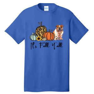 ItS Fall YAll Yellow Bulldog Dog Leopard Pumpkin Falling Gift Tall T-Shirt