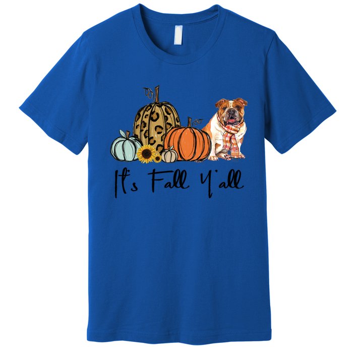 ItS Fall YAll Yellow Bulldog Dog Leopard Pumpkin Falling Gift Premium T-Shirt