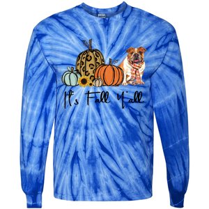 ItS Fall YAll Yellow Bulldog Dog Leopard Pumpkin Falling Gift Tie-Dye Long Sleeve Shirt