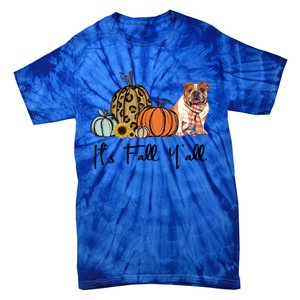 ItS Fall YAll Yellow Bulldog Dog Leopard Pumpkin Falling Gift Tie-Dye T-Shirt