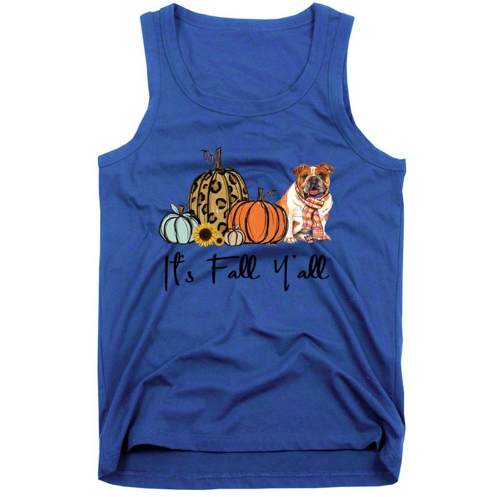 ItS Fall YAll Yellow Bulldog Dog Leopard Pumpkin Falling Gift Tank Top