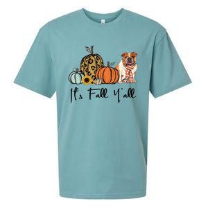 ItS Fall YAll Yellow Bulldog Dog Leopard Pumpkin Falling Gift Sueded Cloud Jersey T-Shirt