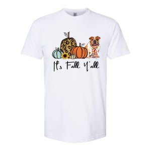 ItS Fall YAll Yellow Bulldog Dog Leopard Pumpkin Falling Gift Softstyle CVC T-Shirt