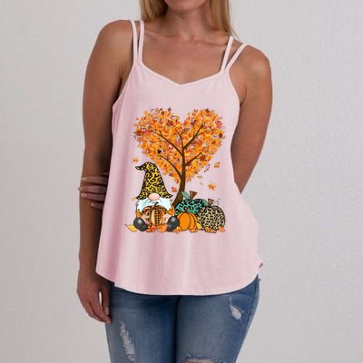 Its Fall Yall Cute Gnomes Pumpkin Autumn Tree Fall Leaves Women's Strappy Tank