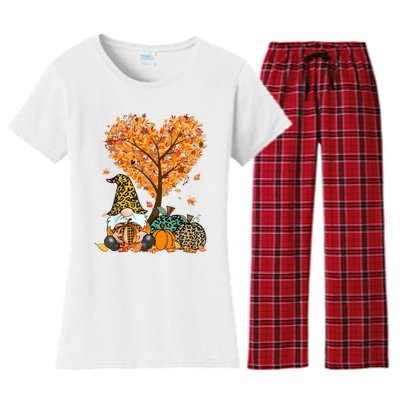 Its Fall Yall Cute Gnomes Pumpkin Autumn Tree Fall Leaves Women's Flannel Pajama Set