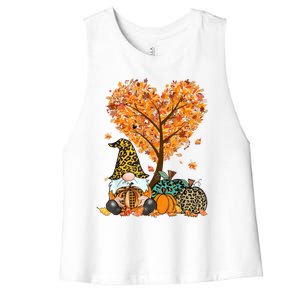 Its Fall Yall Cute Gnomes Pumpkin Autumn Tree Fall Leaves Women's Racerback Cropped Tank