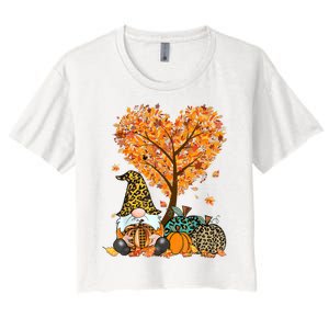 Its Fall Yall Cute Gnomes Pumpkin Autumn Tree Fall Leaves Women's Crop Top Tee