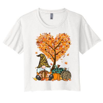 Its Fall Yall Cute Gnomes Pumpkin Autumn Tree Fall Leaves Women's Crop Top Tee