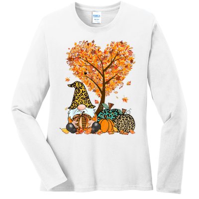 Its Fall Yall Cute Gnomes Pumpkin Autumn Tree Fall Leaves Ladies Long Sleeve Shirt