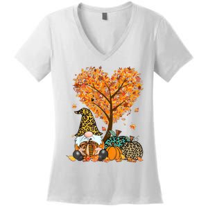 Its Fall Yall Cute Gnomes Pumpkin Autumn Tree Fall Leaves Women's V-Neck T-Shirt