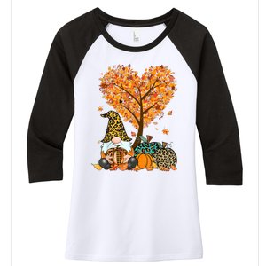 Its Fall Yall Cute Gnomes Pumpkin Autumn Tree Fall Leaves Women's Tri-Blend 3/4-Sleeve Raglan Shirt