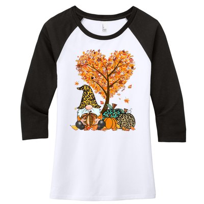 Its Fall Yall Cute Gnomes Pumpkin Autumn Tree Fall Leaves Women's Tri-Blend 3/4-Sleeve Raglan Shirt