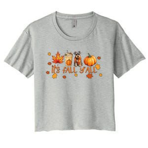 ItS Fall YAll Pumpkin Spice Latte Dog Miniature Schnauzer Funny Gift Women's Crop Top Tee