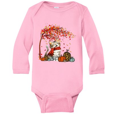 ItS Fall YAll Cat Leaf Fall Tree Hello Autumn Thanksgiving Baby Long Sleeve Bodysuit