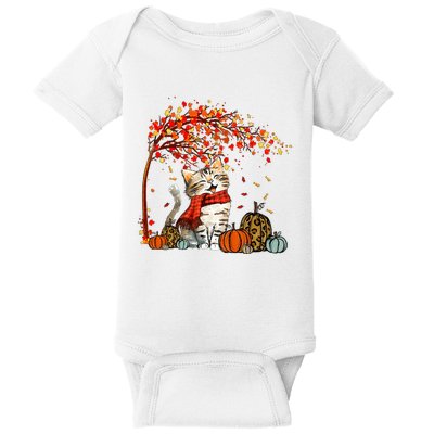 ItS Fall YAll Cat Leaf Fall Tree Hello Autumn Thanksgiving Baby Bodysuit