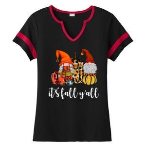 It's Fall Y'all Autumn Leaves Gnomes Fall Funny Ladies Halftime Notch Neck Tee