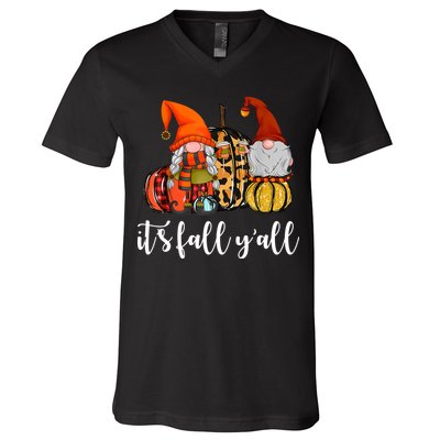 It's Fall Y'all Autumn Leaves Gnomes Fall Funny V-Neck T-Shirt