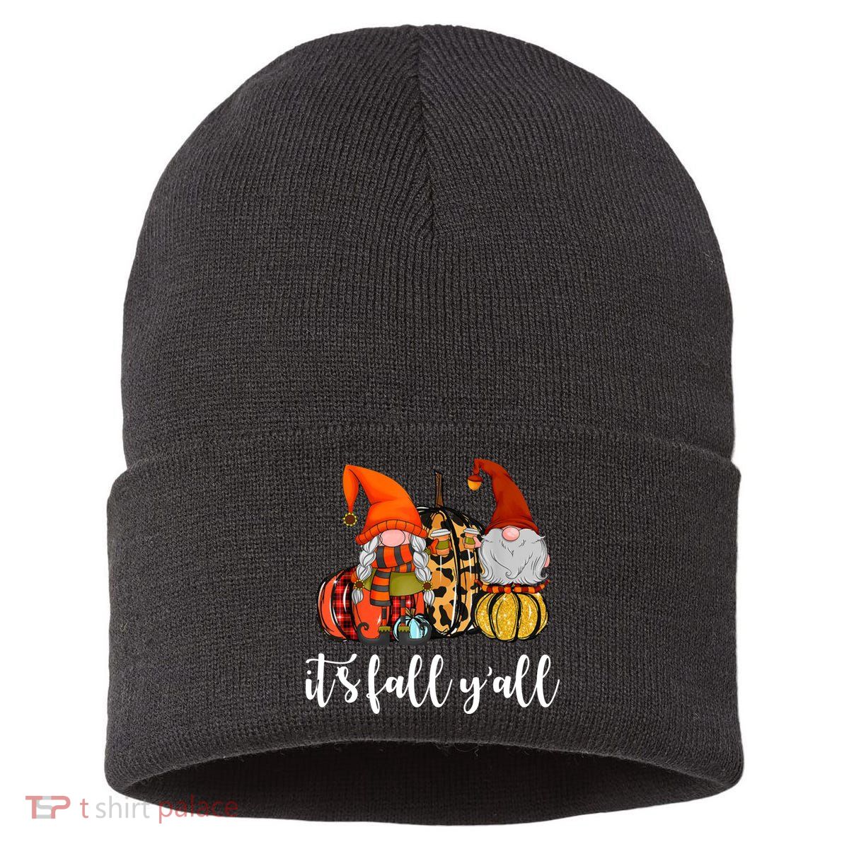 It's Fall Y'all Autumn Leaves Gnomes Fall Funny Sustainable Knit Beanie