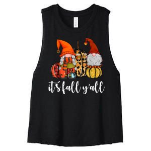 It's Fall Y'all Autumn Leaves Gnomes Fall Funny Women's Racerback Cropped Tank