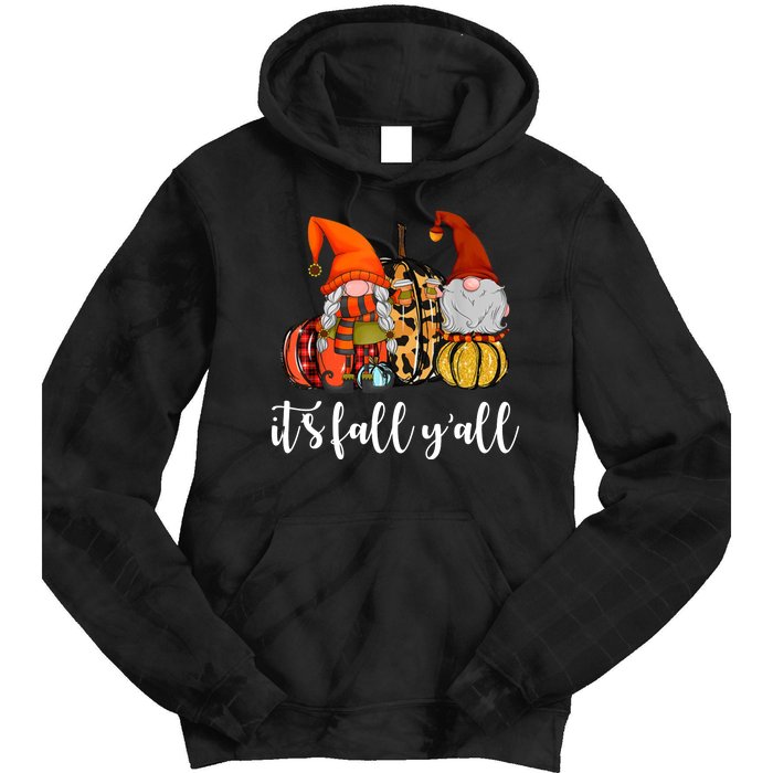 It's Fall Y'all Autumn Leaves Gnomes Fall Funny Tie Dye Hoodie