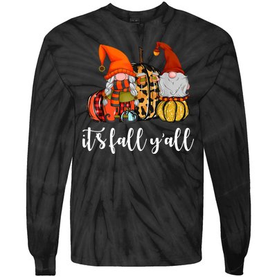 It's Fall Y'all Autumn Leaves Gnomes Fall Funny Tie-Dye Long Sleeve Shirt