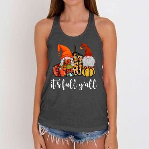 It's Fall Y'all Autumn Leaves Gnomes Fall Funny Women's Knotted Racerback Tank