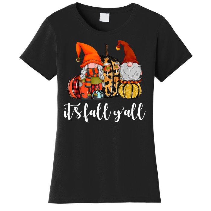 It's Fall Y'all Autumn Leaves Gnomes Fall Funny Women's T-Shirt