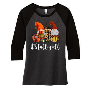 It's Fall Y'all Autumn Leaves Gnomes Fall Funny Women's Tri-Blend 3/4-Sleeve Raglan Shirt