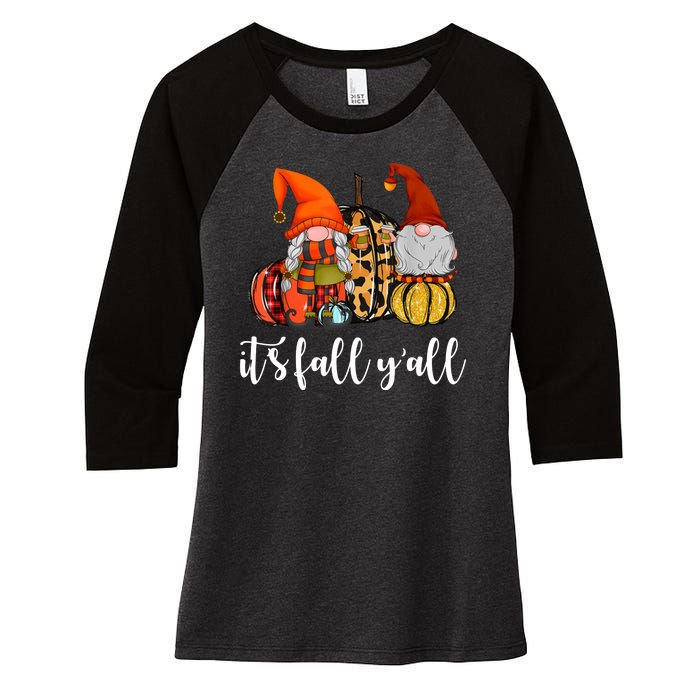 It's Fall Y'all Autumn Leaves Gnomes Fall Funny Women's Tri-Blend 3/4-Sleeve Raglan Shirt