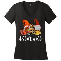 It's Fall Y'all Autumn Leaves Gnomes Fall Funny Women's V-Neck T-Shirt