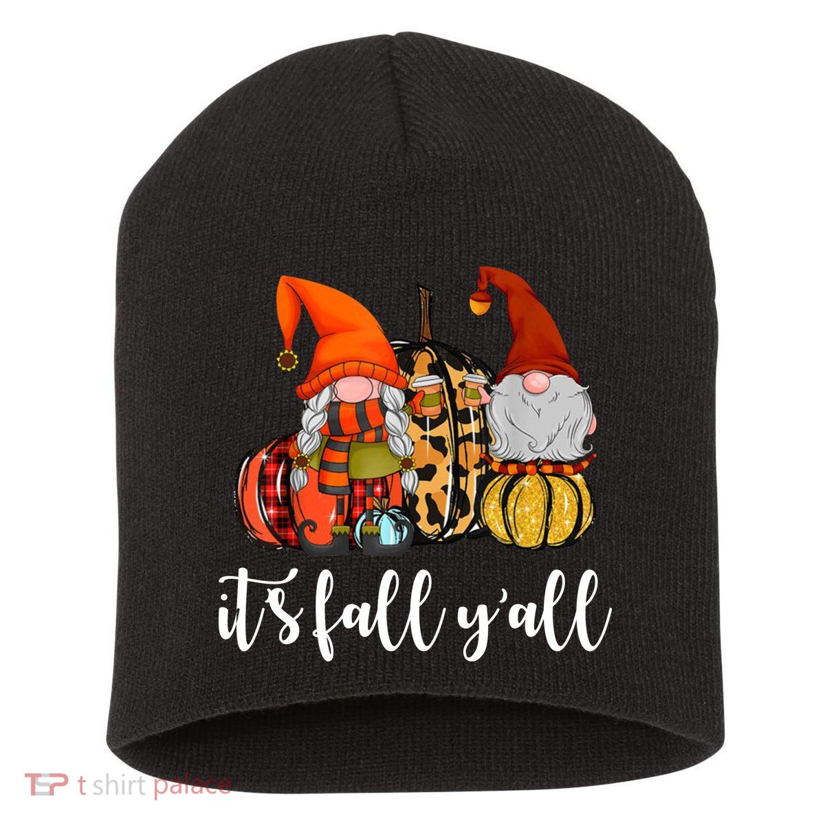 It's Fall Y'all Autumn Leaves Gnomes Fall Funny Short Acrylic Beanie