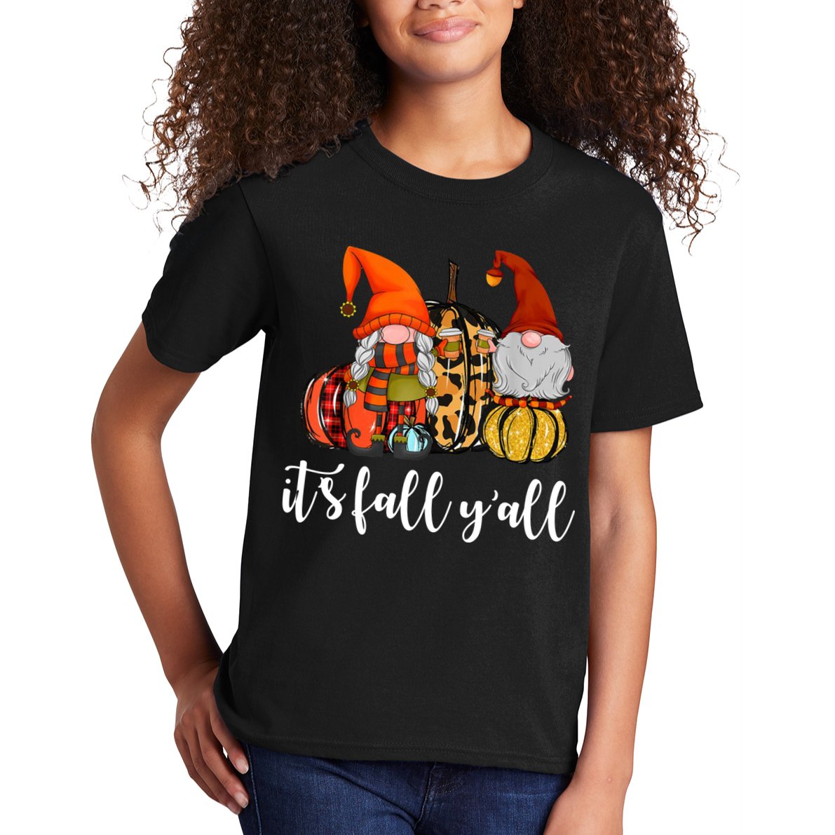 It's Fall Y'all Autumn Leaves Gnomes Fall Funny Kids T-Shirt