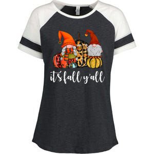 It's Fall Y'all Autumn Leaves Gnomes Fall Funny Enza Ladies Jersey Colorblock Tee