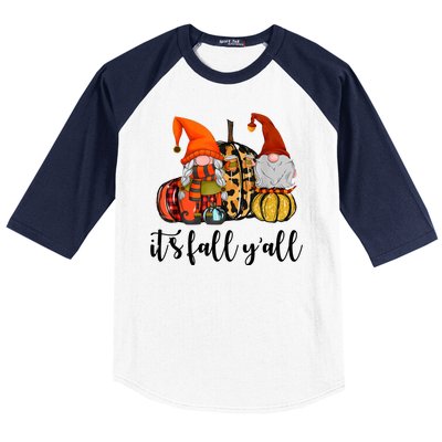 It's Fall Y'all Autumn Leaves Gnomes Fall Funny Baseball Sleeve Shirt