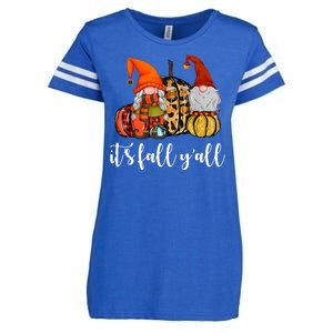 It's Fall Y'all Autumn Leaves Gnomes Fall Funny Enza Ladies Jersey Football T-Shirt