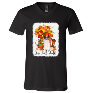 It's Fall Y'all Papillion Dog Halloween Thanksgiving V-Neck T-Shirt