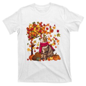 ItS Fall YAll Cat Leaf Fall Tree Hello Autumn Thanksgiving T-Shirt