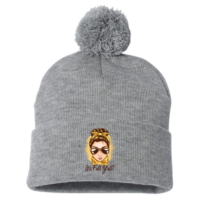It's Fall Y'all Female Bun Pom Pom 12in Knit Beanie