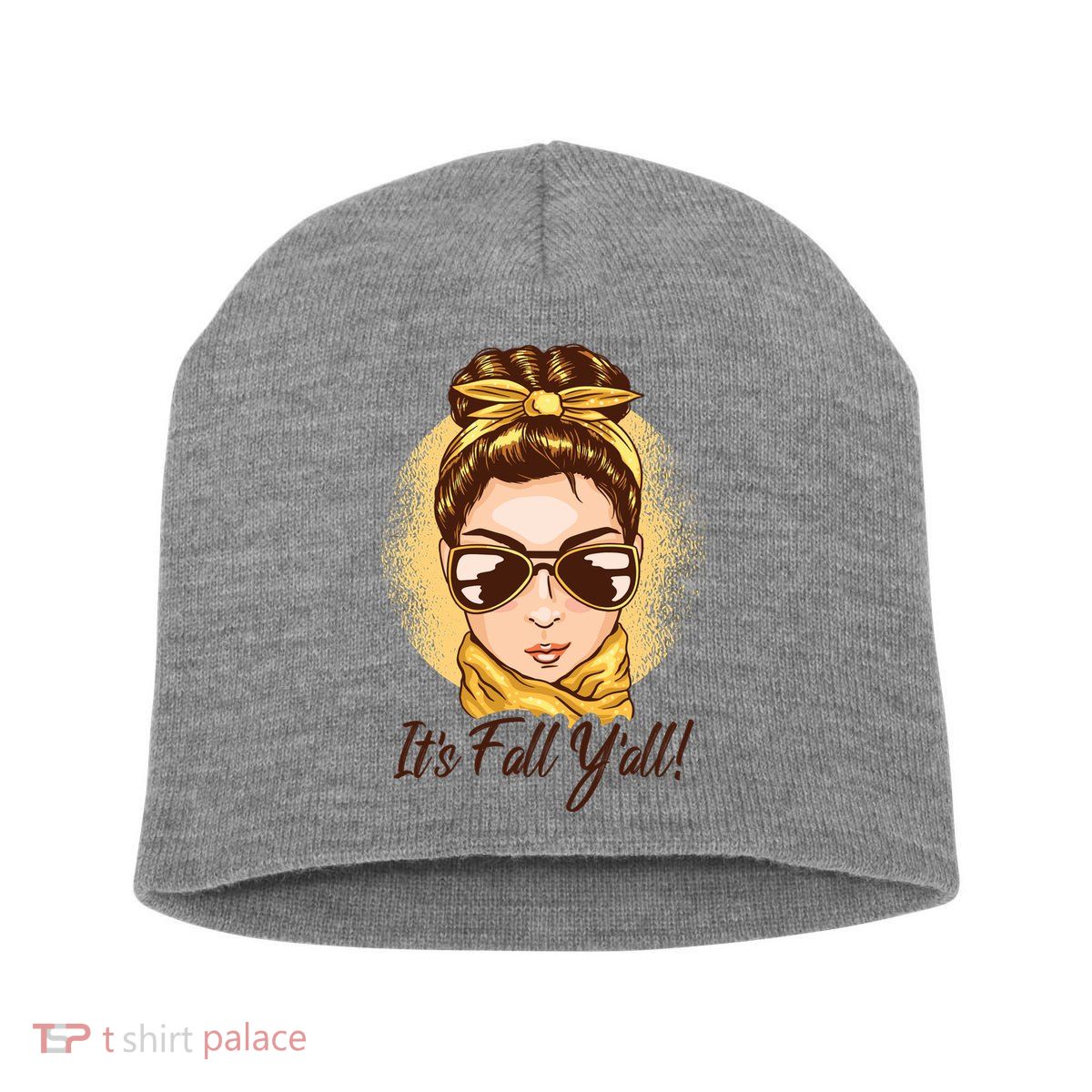 It's Fall Y'all Female Bun Short Acrylic Beanie