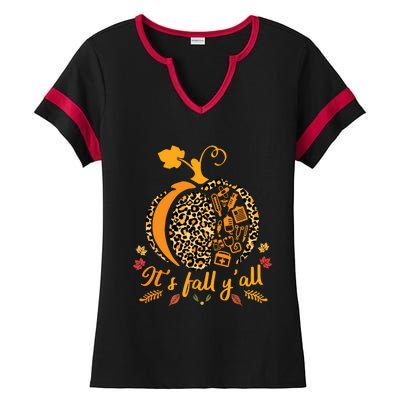 Its Fall Yall Fall Nurse Scrub Tops Leopard Pumpkin Nurse Ladies Halftime Notch Neck Tee