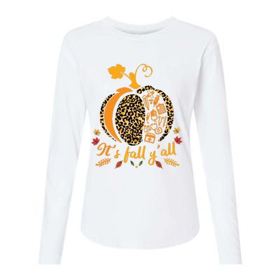 Its Fall Yall Fall Nurse Scrub Tops Leopard Pumpkin Nurse Womens Cotton Relaxed Long Sleeve T-Shirt