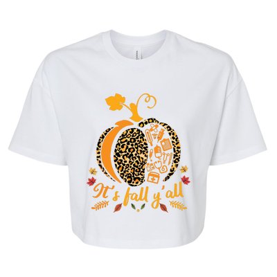 Its Fall Yall Fall Nurse Scrub Tops Leopard Pumpkin Nurse Bella+Canvas Jersey Crop Tee