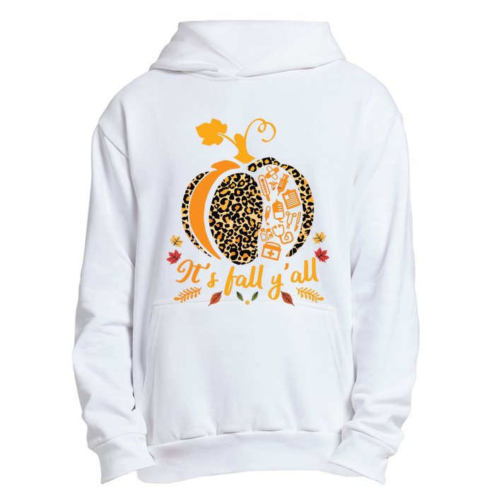 Its Fall Yall Fall Nurse Scrub Tops Leopard Pumpkin Nurse Urban Pullover Hoodie