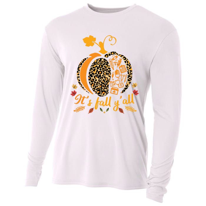 Its Fall Yall Fall Nurse Scrub Tops Leopard Pumpkin Nurse Cooling Performance Long Sleeve Crew