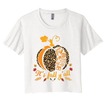 Its Fall Yall Fall Nurse Scrub Tops Leopard Pumpkin Nurse Women's Crop Top Tee