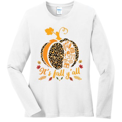 Its Fall Yall Fall Nurse Scrub Tops Leopard Pumpkin Nurse Ladies Long Sleeve Shirt