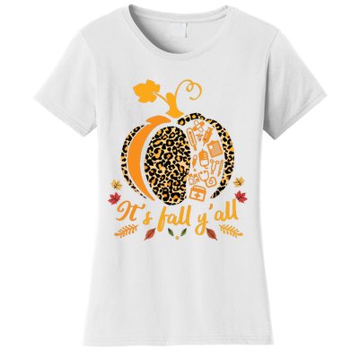 Its Fall Yall Fall Nurse Scrub Tops Leopard Pumpkin Nurse Women's T-Shirt