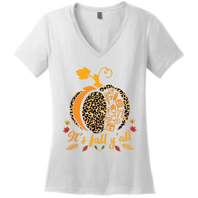 Its Fall Yall Fall Nurse Scrub Tops Leopard Pumpkin Nurse Women's V-Neck T-Shirt